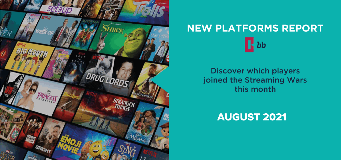 Whipmedia streaming platforms report showing popular TV shows and movies like Shrek, Stranger Things, Big Mouth, and Drug Lords, highlighting streaming trends for August 2021.