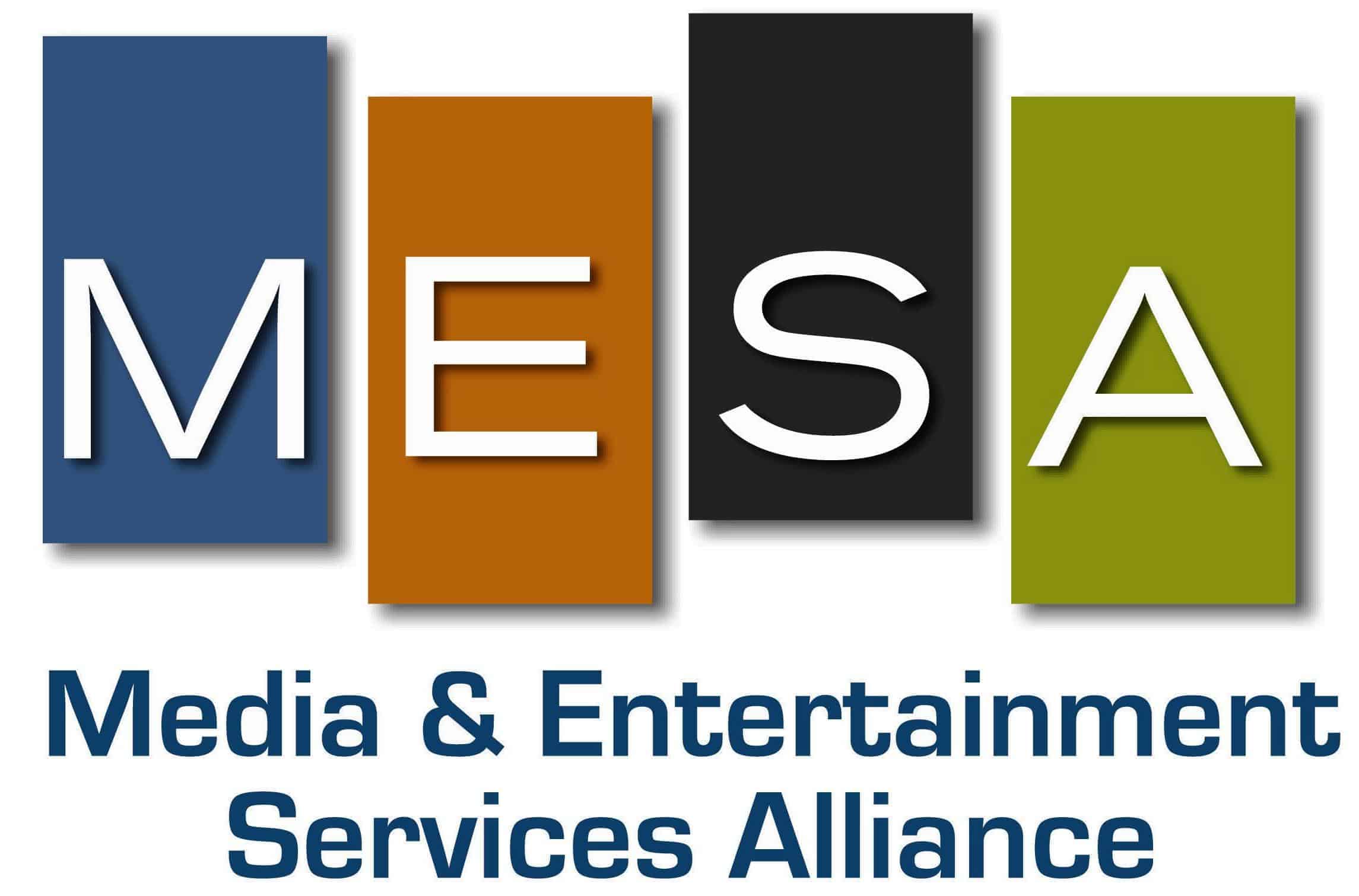 Vibrant logo of MESA Media & Entertainment Services Alliance with colorful blocks and bold text, representing a professional organization dedicated to media, entertainment, and broadcasting services.