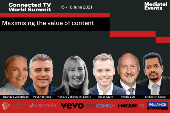 Connected TV Summit 2021 speakers discussing content monetization and digital media strategies at the Whip Media event.