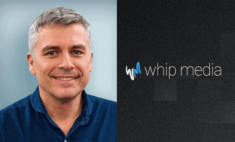 Professional man smiling in business portrait next to Whip Media logo for entertainment technology and media data analysis SEO.