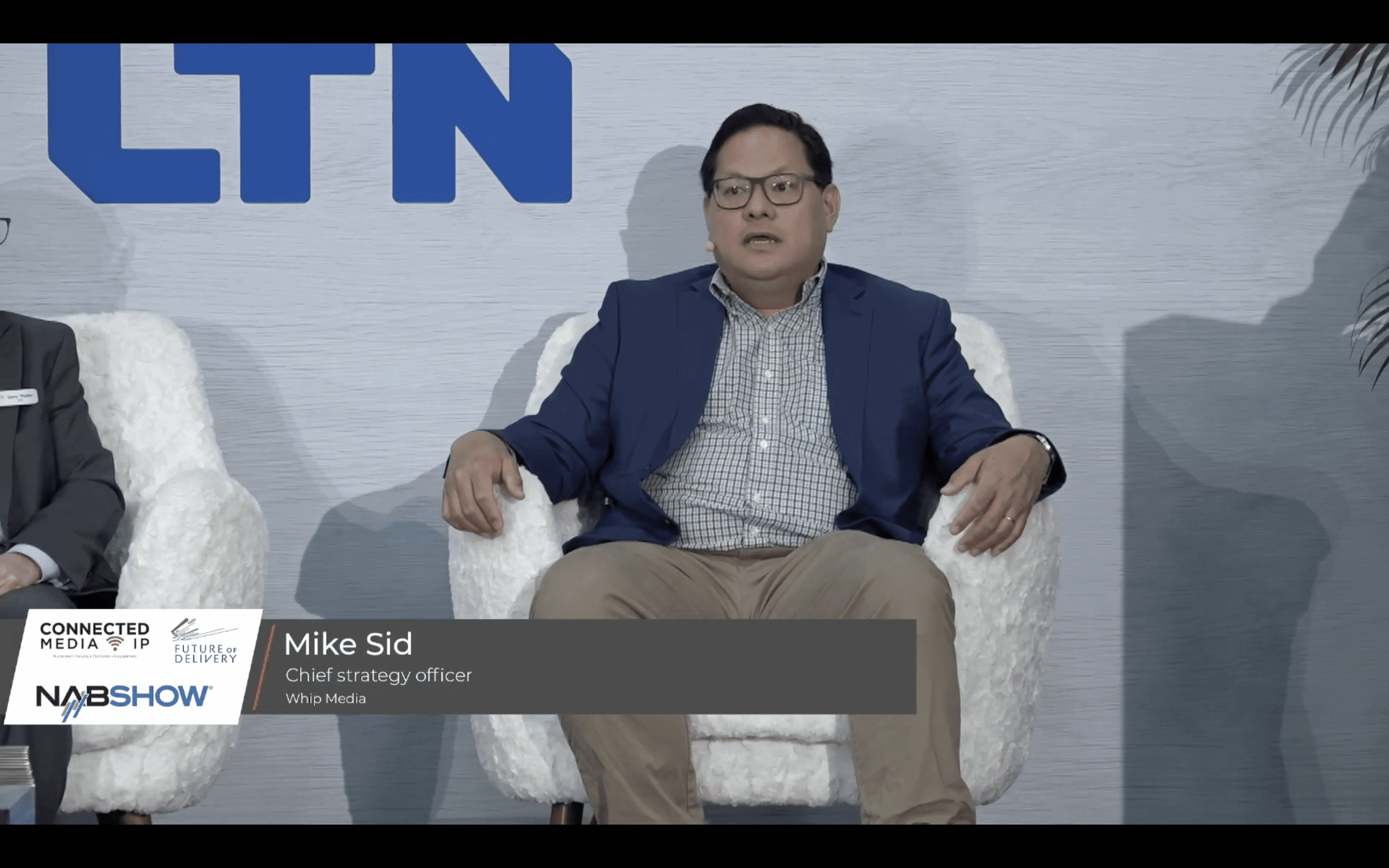 Mike Sid, Chief Strategy Officer at Whip Media, participating in a panel discussion at NAB Show about media technology and industry innovations.