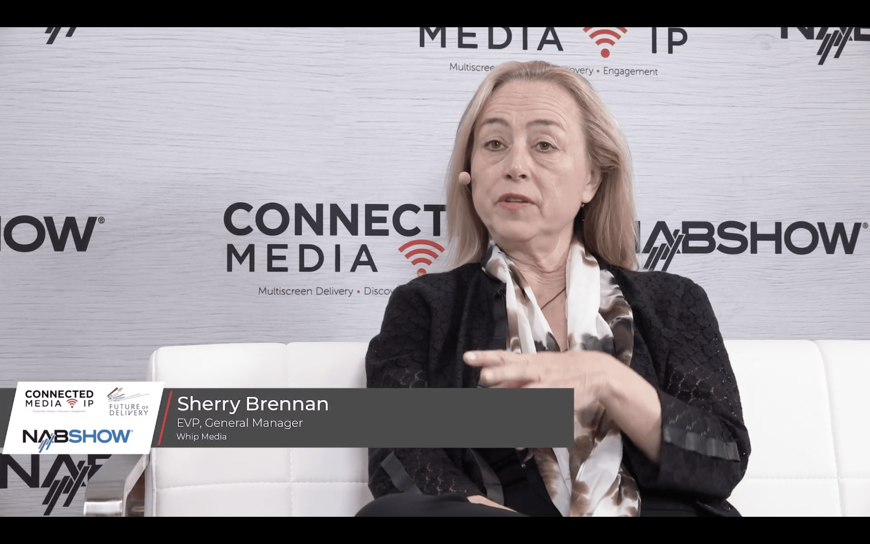 EVP Sherry Brennan speaking at NAB Show about media technology and digital transformation in the broadcasting industry.