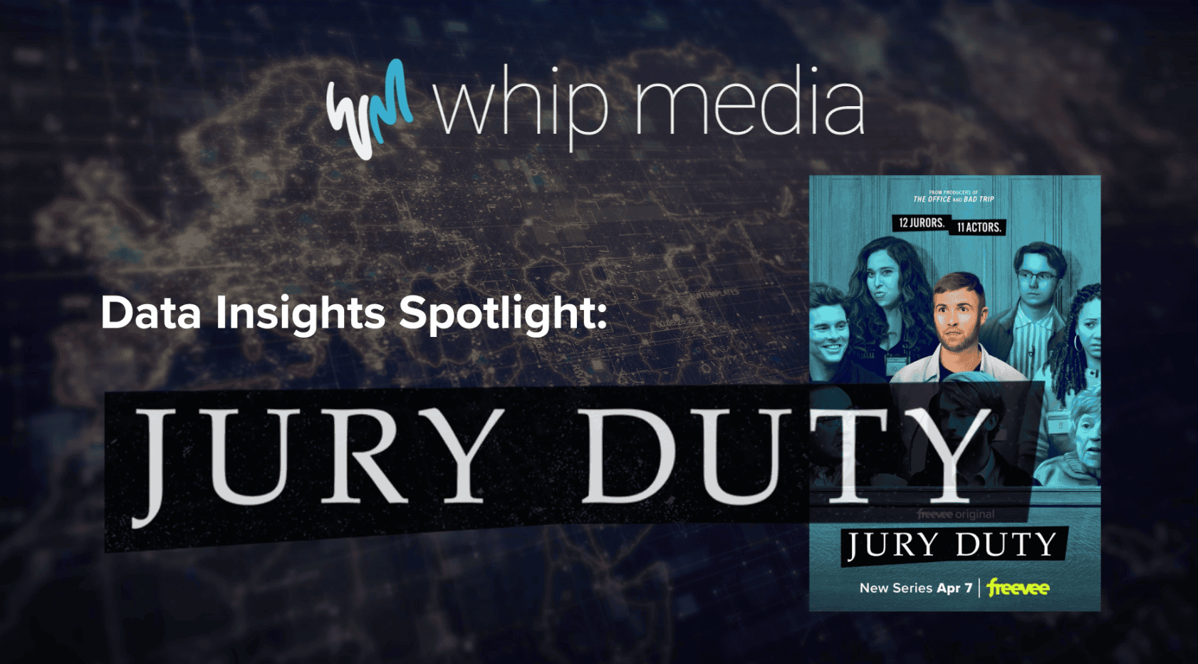 Juror jury duty TV series promotional poster promoting the new series "Jury Duty" by Freevee, featuring a diverse group of jurors in a courtroom setting.