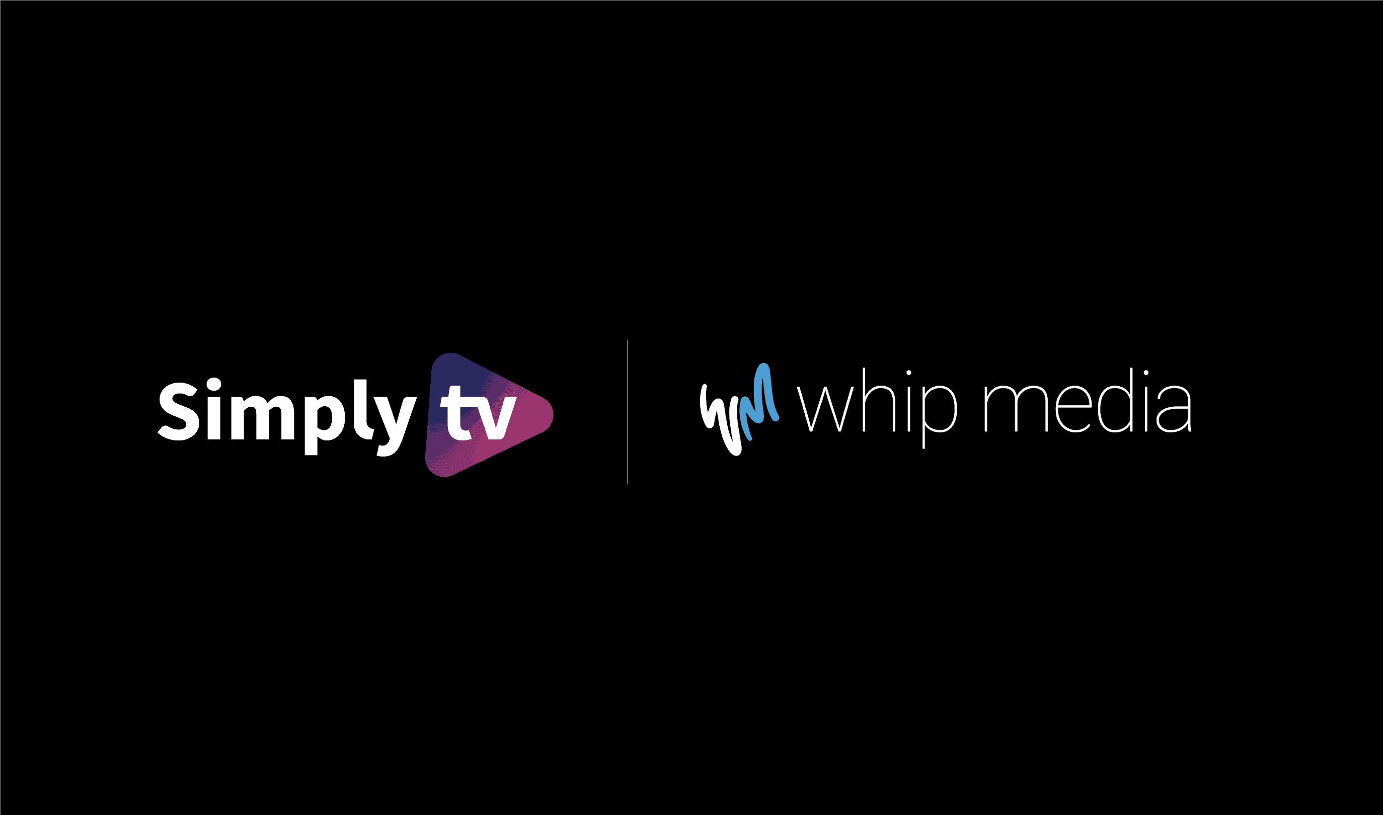 Whipmedia logo showing integration with Simply TV, a digital media intelligence platform, emphasizing TV data, media analytics, and content tracking for the entertainment industry.