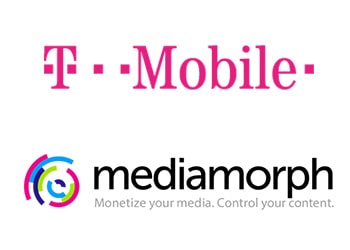 T-Mobile and Mediamorph logos displayed together, representing digital media management, content monetization, and innovative telecommunication services.