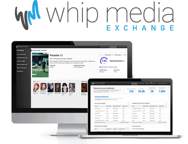 Whip media content management platform dashboard displaying TV show and demand scores for media industry professionals.