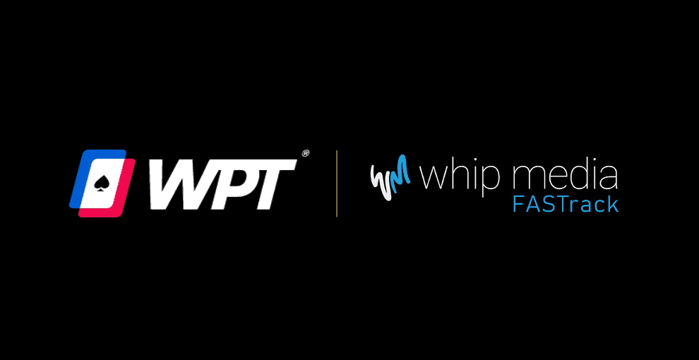 WPT and Whip Media FASTrack logos, digital media tracking, sports broadcasting, television data insights.