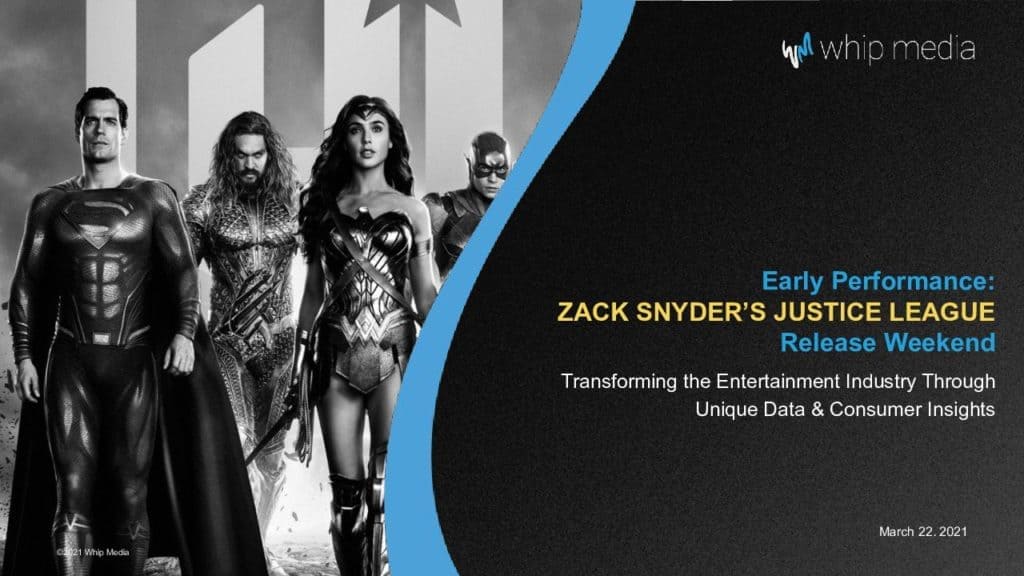 Superhero characters from Justice League movie in black and white, emphasizing entertainment industry insights, data analysis, and consumer behavior, created by Whip Media.