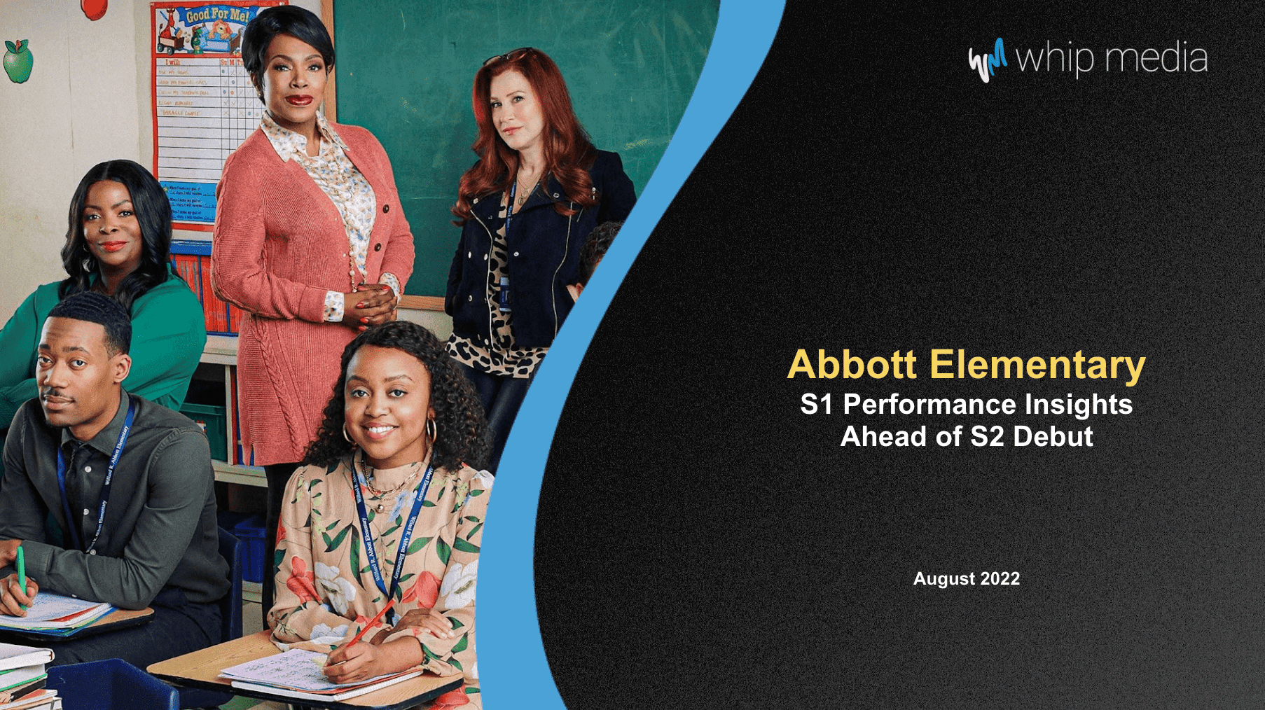 Attend school classroom photo of diverse students with teacher at Abbott Elementary focused on performance insights and S2 debut August 2022.