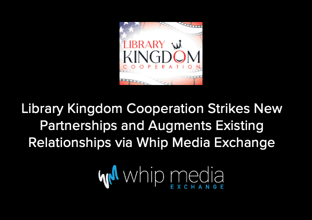 Library kingdom cooperation logo, digital graphic for media exchange, entertainment industry branding, film collaboration, media partnership branding, entertainment media branding.