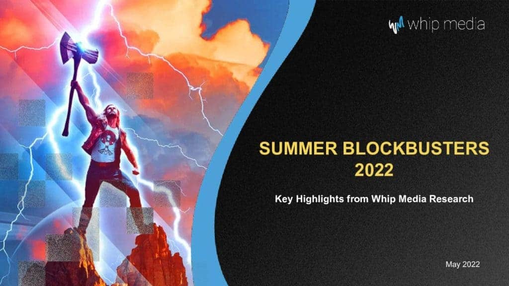 Vigorous person holding axe on mountain peak with stormy weather and lightning, representing excitement and energy for summer blockbuster movies 2022.