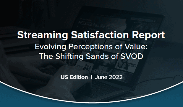 Streaming Satisfaction Report cover image showing a person using a laptop for digital content analysis and streaming industry insights.
