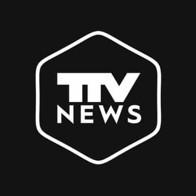 TTV News logo on black background, representing television news broadcast, media updates, and entertainment industry coverage.