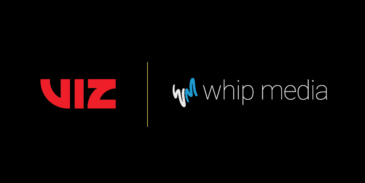 VIZ and Whip Media logo partnership banner showcasing collaboration in media analytics and content management solutions.