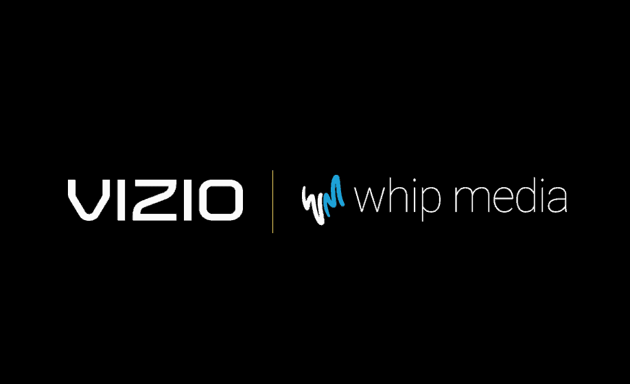 Vizio and Whip Media partnership logo, representing collaboration in digital media and entertainment data solutions.
