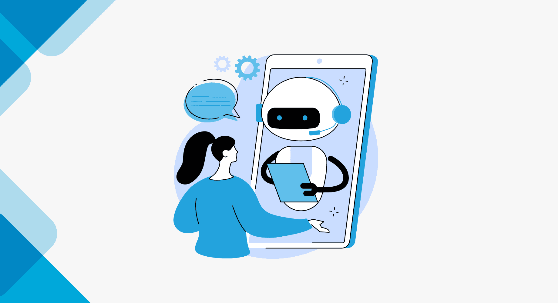 AI-powered customer support chatbot interacting with a user via mobile device, illustrating themes of automation, AI technology, and digital communication.