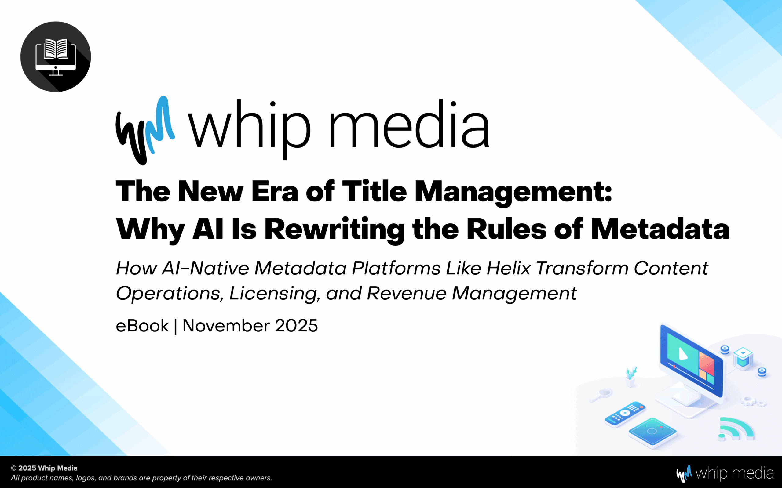 Metadata platform logo icon on a digital screen for content management or media technology.