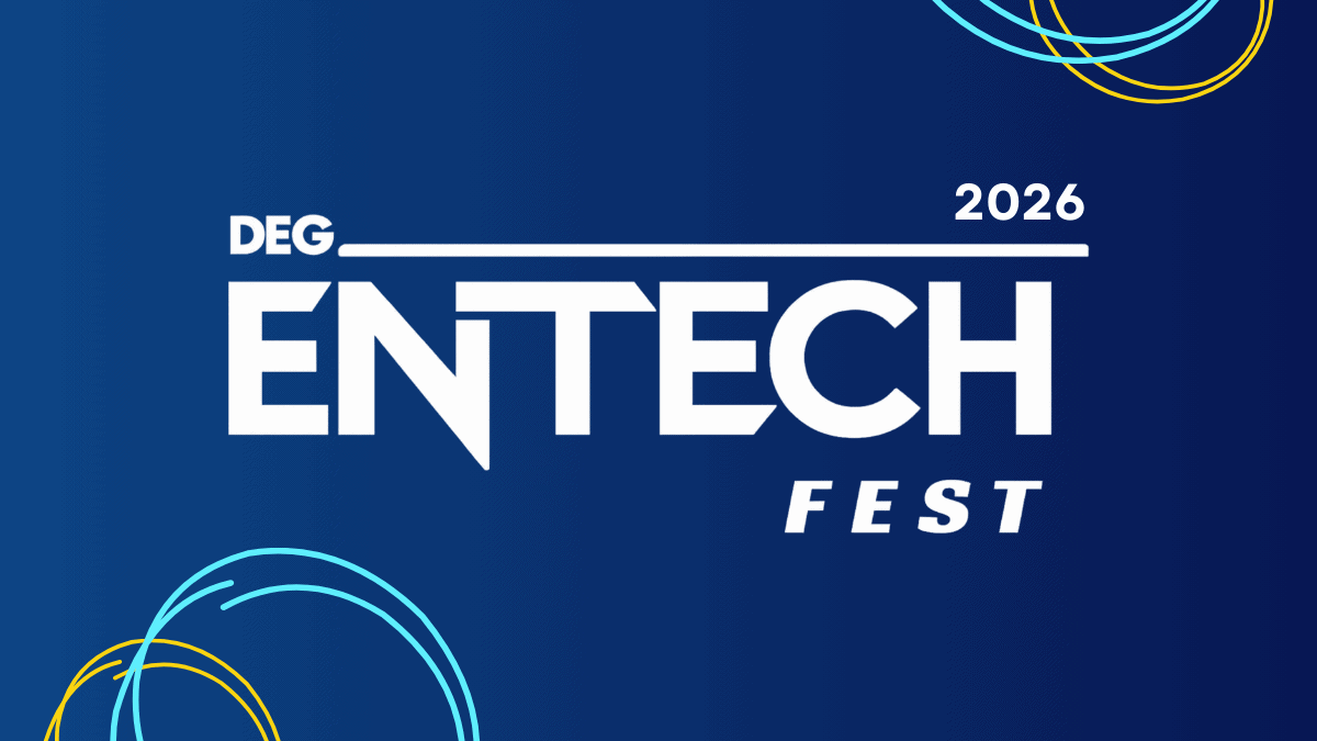 deg entech fest 2026 official event graphic with blue background and white typography