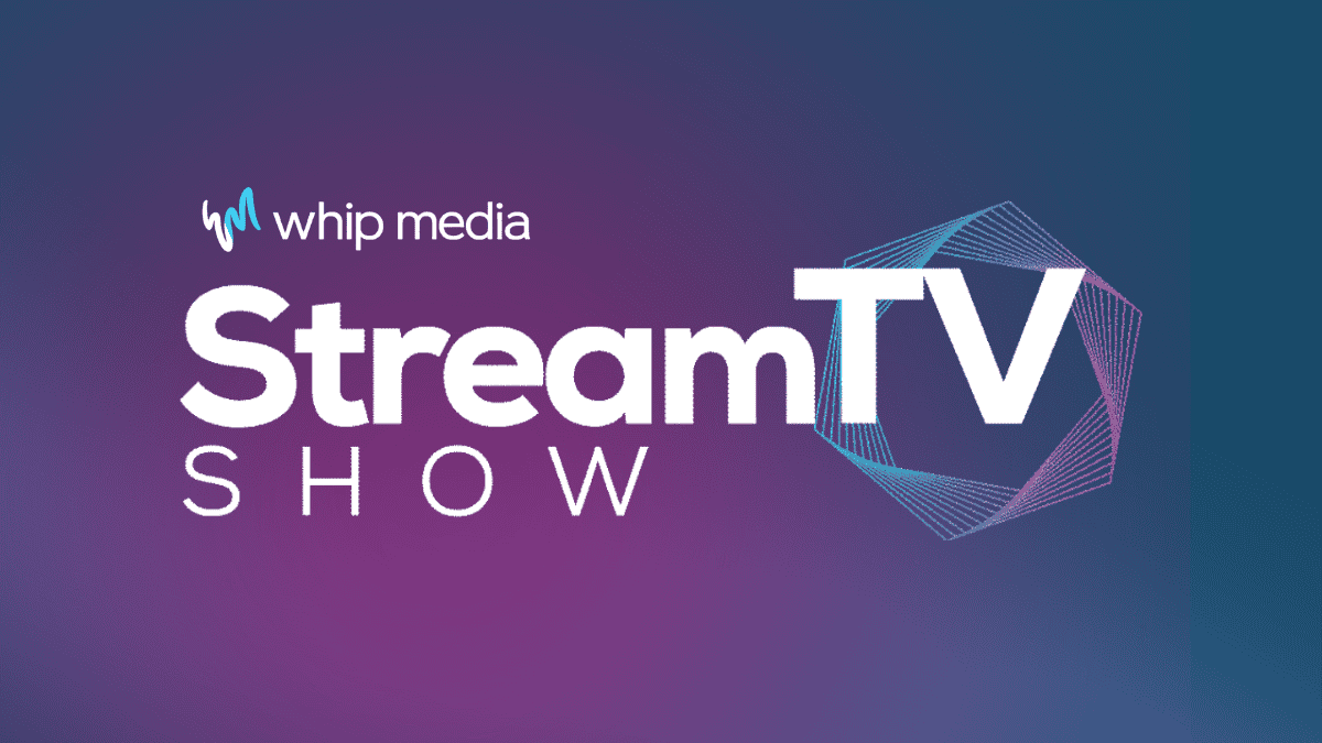 A detailed promotional graphic for Whip Media's StreamTV Show, featuring vibrant colors and modern design elements to highlight the streaming television industry.