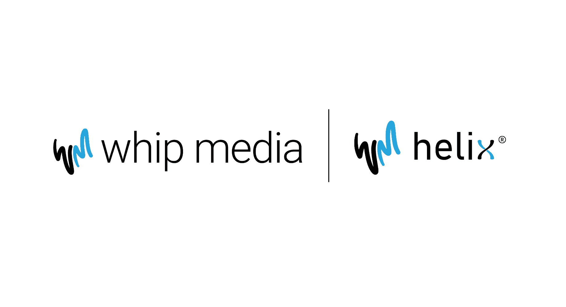 Whip Media and Helix logos displayed side by side, representing their partnership in content licensing and operations.